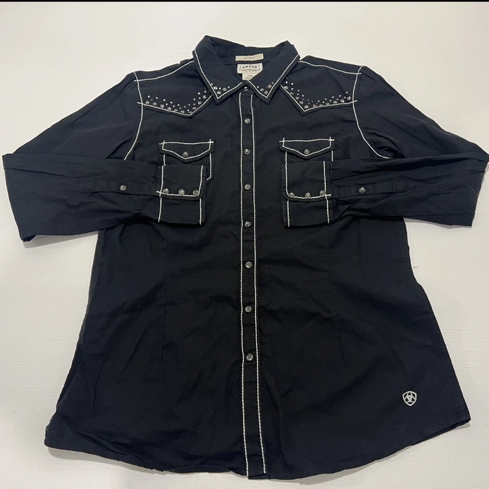 Ariat Black Cotton Shirt with White Embroidery